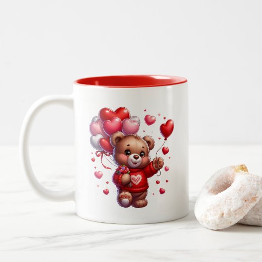 Valentijnsharten tweekleurige koffiemok (Met donut)