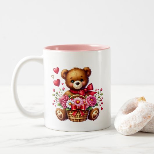 Valentijnsharten  tweekleurige koffiemok (Met donut)