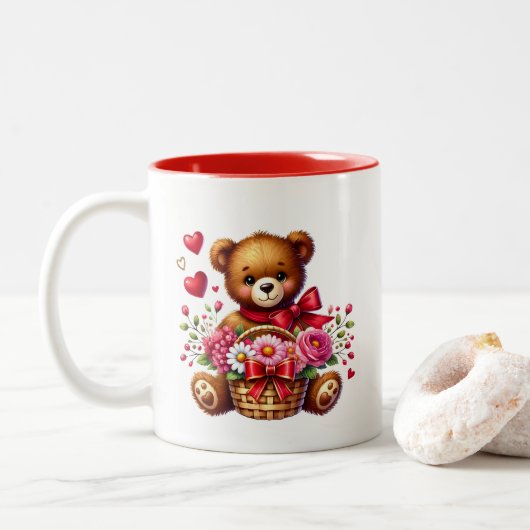 Valentijnsharten tweekleurige koffiemok (Met donut)