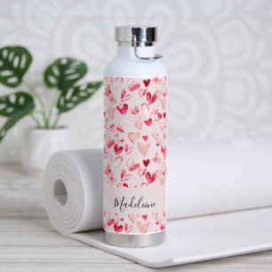Valentijnsharten Whimsical Waterverf Roze Rood Waterfles