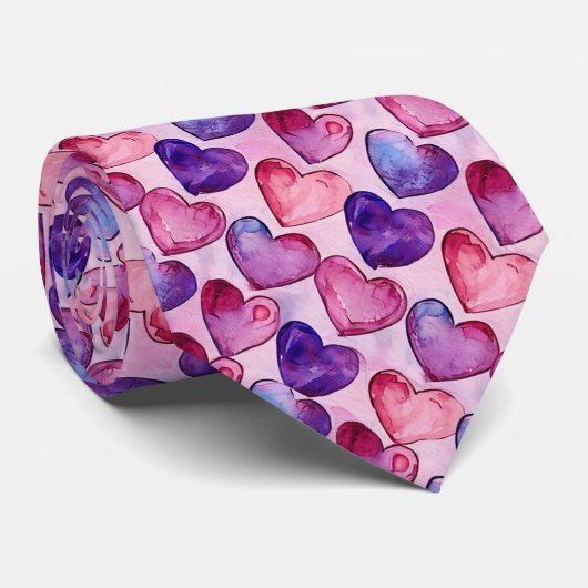 Valentijnshartjes Rood en Paars Stropdas (Opgerold)