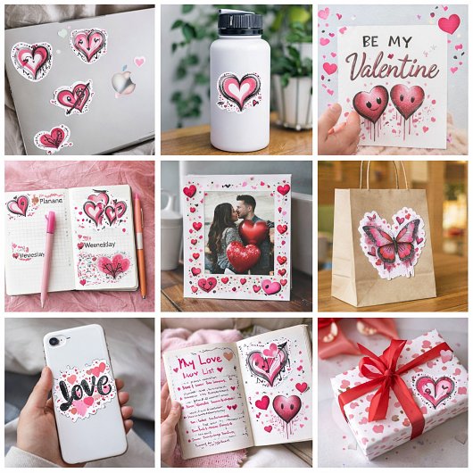 Valentijnshartjes set sticker