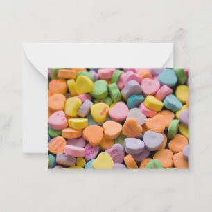 VALENTIJNSHARTJES VAN SNOEP  NOTITIEKAARTJE