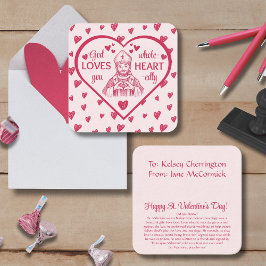 Valentijnshartkaart voor katholieke kinderen notitiekaartje