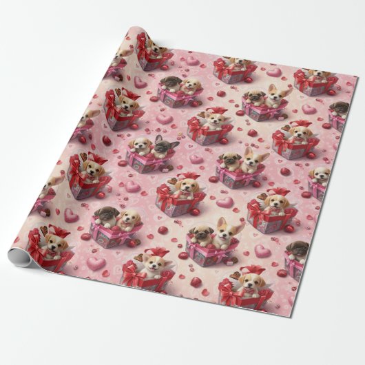 Valentijnshonden Inpakpapier (Uitgerold)