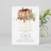 Valentijnshower met oranje pompoen en bloemen folie uitnodiging (Staand Voorkant)