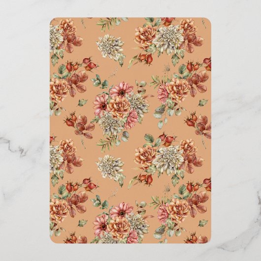 Valentijnshower met oranje pompoen en bloemen folie uitnodiging (Achterkant)