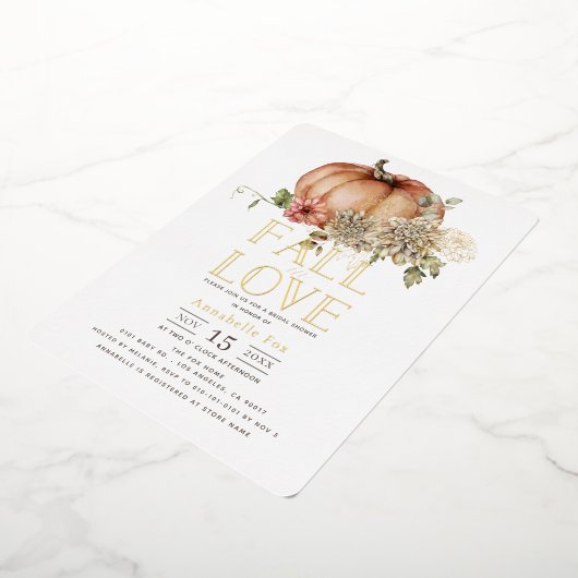 Valentijnshower met oranje pompoen en bloemen folie uitnodiging (Gedraaid)