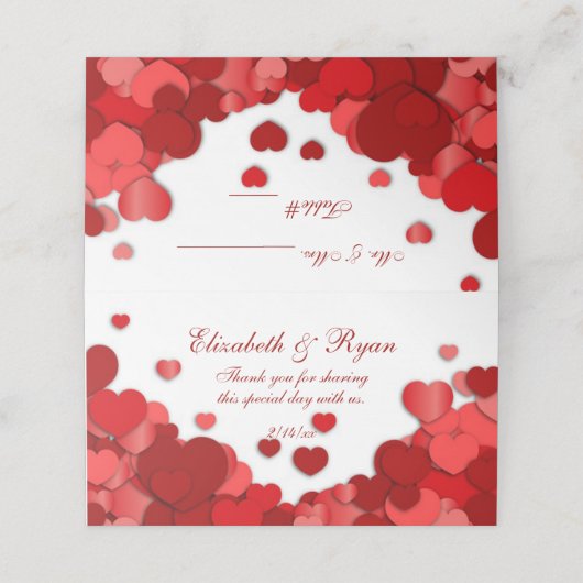 Valentijnshuwelijk Mooie Rode Harten Plaatskaartje (Buitenkant ongevouwen)