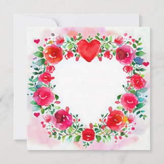 Valentijnskaart Aquarel Helder Bloemen en Hart Feestdagenkaart