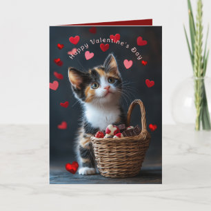 Valentijnskaart Calico Kitten Chocolade Rode Harte Kaart