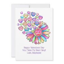 Valentijnskaart Candy Hearts Bloemen Regenboog