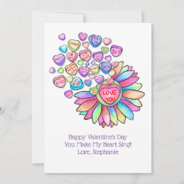 Valentijnskaart Candy Hearts Bloemen Regenboog  Feestdagenkaart