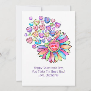 Valentijnskaart Candy Hearts Bloemen Regenboog  Feestdagenkaart