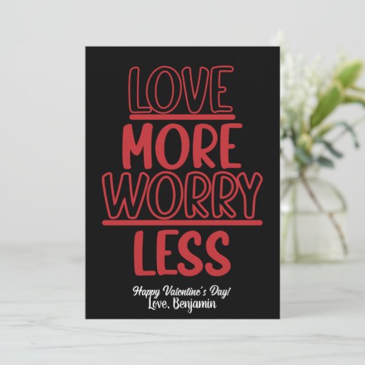 Valentijnskaart Houd Meer Van Minder Zorgen Feestdagenkaart (Staand voorkant)