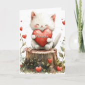 Valentijnskaart Kitten Rode Harten Kaart (Voorkant)