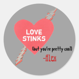 Valentijnskaart "Liefde stinkt" Ronde Sticker