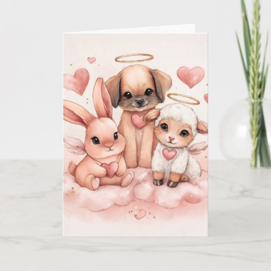 Valentijnskaart met baby Cupido-dieren Kaart (Voorkant)