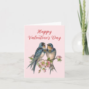 Valentijnskaart met blauwe vogels en lege binnenka kaart