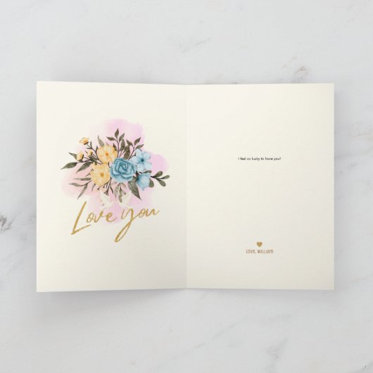 Valentijnskaart met bloemenboeket Love you tekst Kaart (Binnen)