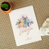 Valentijnskaart met bloemenboeket Love you tekst Kaart