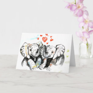 Valentijnskaart met Cute Couple Olifant Kaart