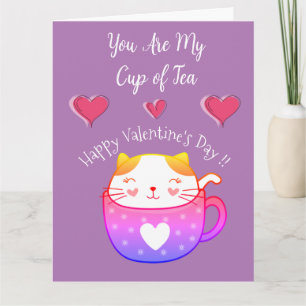 Valentijnskaart met een kat in een theekopje kaart