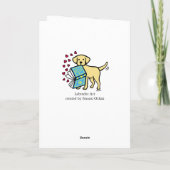 Valentijnskaart met gele labrador en liefdesboek feestdagen kaart (Achterkant)
