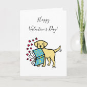 Valentijnskaart met gele labrador en liefdesboek feestdagen kaart (Voorkant)