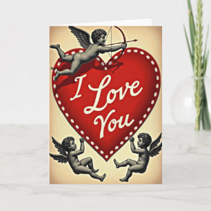 Valentijnskaart met Liefdeshart en Cupido Kaart