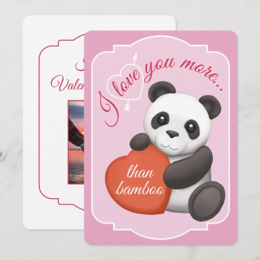 Valentijnskaart met platte kaart met cute panda (Voorkant / Achterkant)