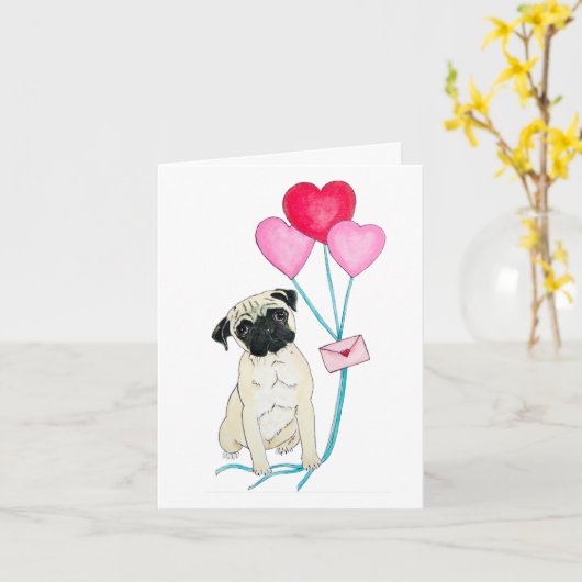Valentijnskaart met Pug Kaart (Gele Bloem)