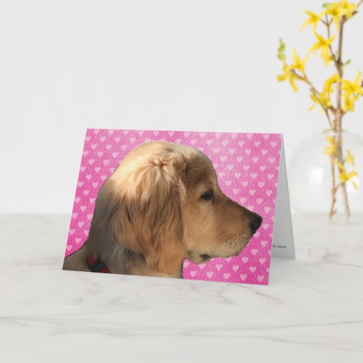 Valentijnskaart met puppy hond Golden Retriever Kaart (Gele Bloem)