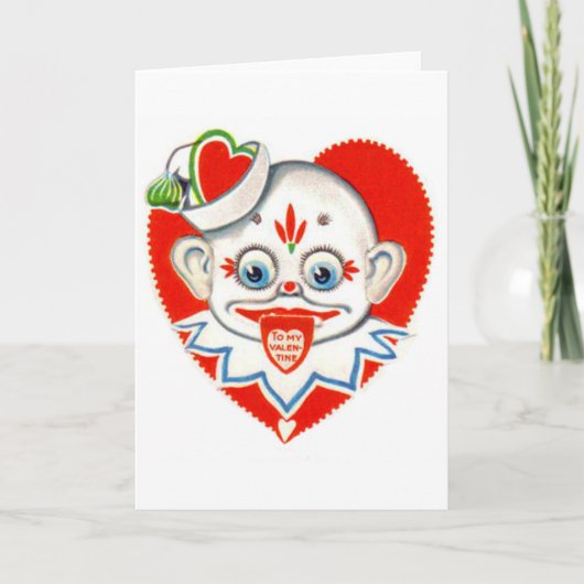 Valentijnskaart met retro clown met tong uit feestdagen kaart (Voorkant)