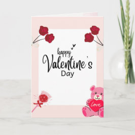 Valentijnskaart met rode rozen & teddybeer feestdagen kaart