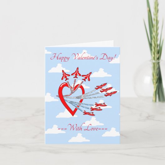 Valentijnskaart met rode straaljagers en blauwe lu kaart (Voorkant)