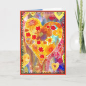 Valentijnskaart met roze, rode, gele en blauwe tin kaart (Voorkant)