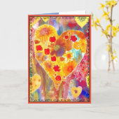 Valentijnskaart met roze, rode, gele en blauwe tin kaart (Gele Bloem)