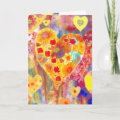 Valentijnskaart met roze, rode, gele en blauwe tin kaart (Voorkant)