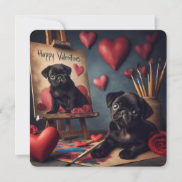Valentijnskaart met speelse pug • Lieve hond liefd Feestdagenkaart