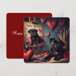 Valentijnskaart met speelse pug • Lieve hond liefd Feestdagenkaart