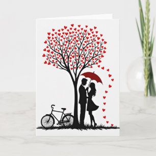 Valentijnskaart met stel en liefdesboom kaart