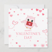 Valentijnskaart met uil en roze harten feestdagenkaart (Voorkant)