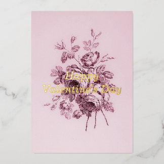 Valentijnskaart met vintage roos folie feestdagenkaart