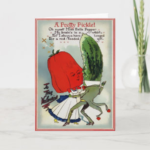 Valentijnskaart met vintage-uitbeelding van augurk feestdagen kaart