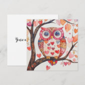 Valentijnskaart met waterverf uil patchwork feestdagenkaart (Voorkant / Achterkant)