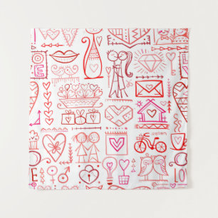 Valentijnskaart ontwerp. Liefde en trouwnaad Wandkleed