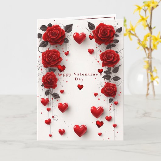 Valentijnskaart Rode Rozen Rode Harten Kaart (Gele Bloem)