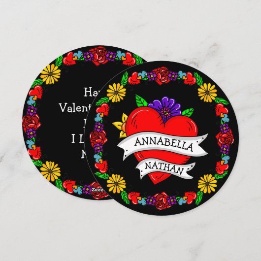 Valentijnskaart t | Tattoo stijl kunst    Feestdagenkaart (Voorkant / Achterkant)