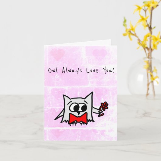 Valentijnskaart 'Uil houdt altijd van jou' Kaart (Gele Bloem)
